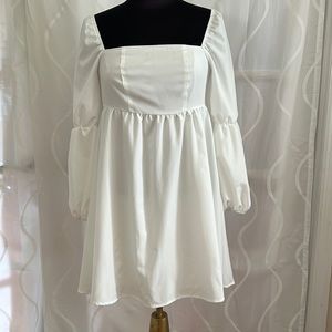 Exlura Ivory Puff Sleeve Mini Dress, Size Small